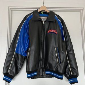 Carl Banks GIII NY Knicks NBA Faux Leather Jacket LG Dry Cleaned